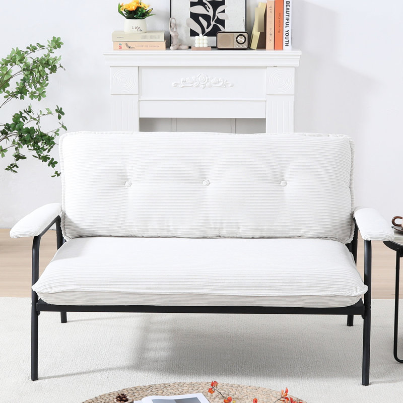 53 pouces 2 sièges beige avec rayures fraîches, mélange de tissu, cadre en métal noir pour un usage domestique, conception rayée, polyvalent