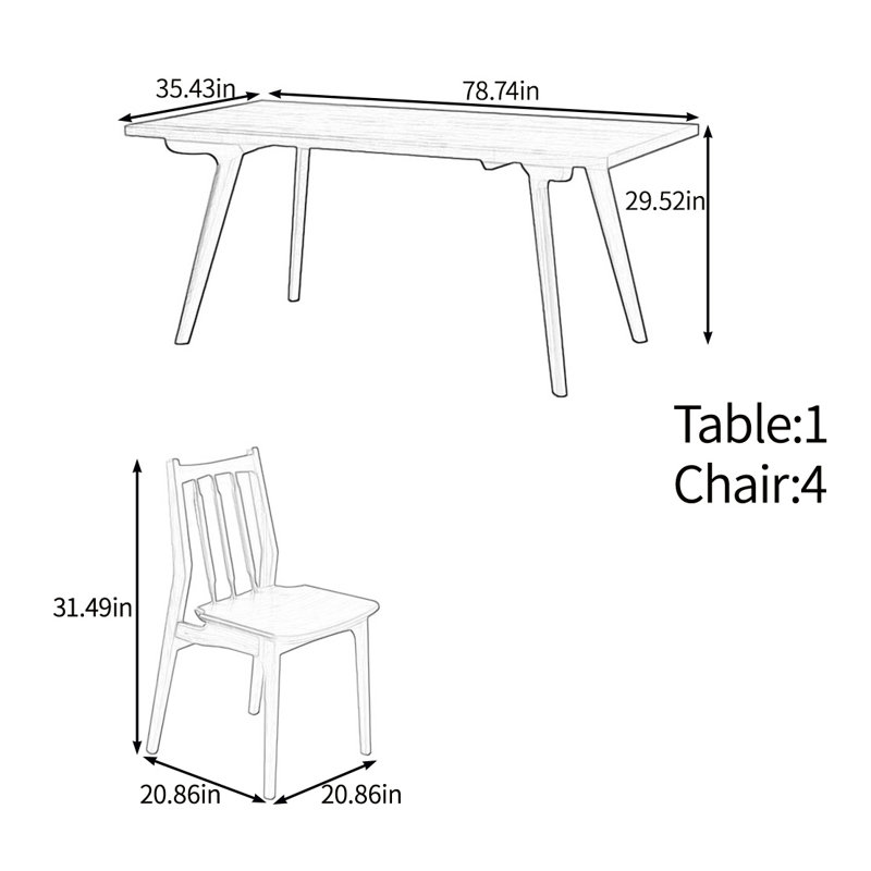 Ensemble de table multifonctionnel en bois massif, H 29,52 po x L 78,74 po x l 35,43 po