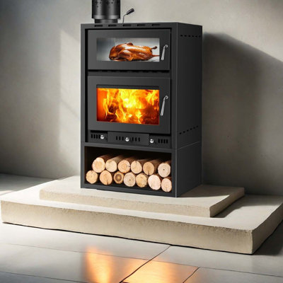 Domestic indoor stove with oven in winter