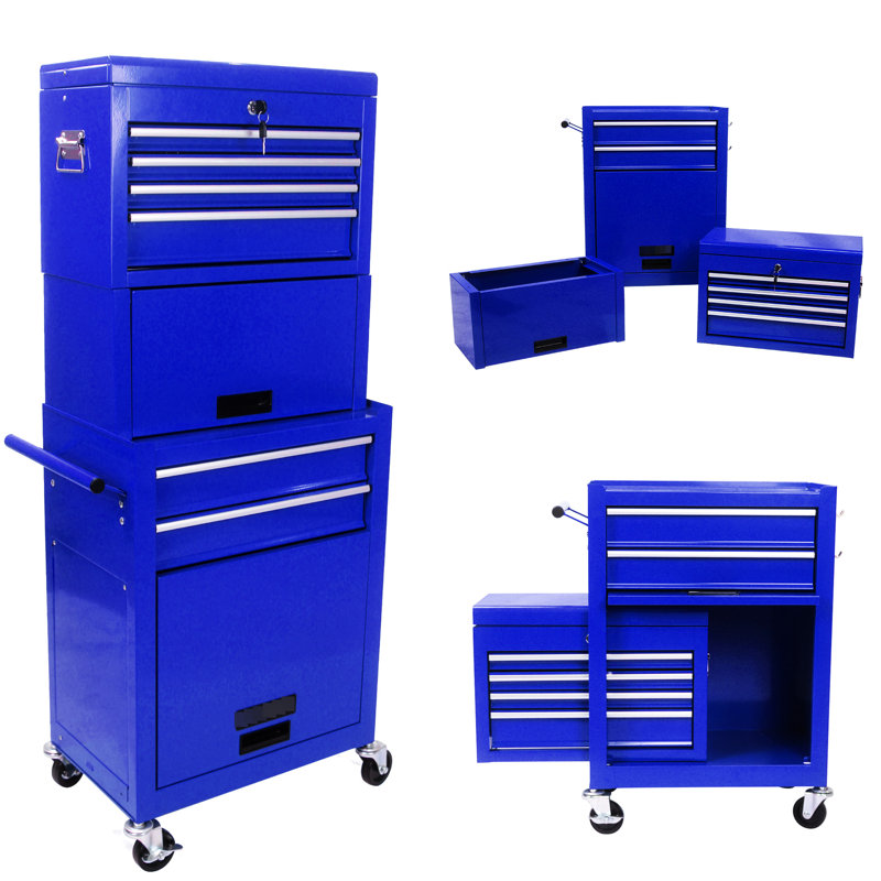 6 armoires de rangement amovibles en métal, 4 roulettes, capacité de 220 lb, bleu pour porte-outils de garage roulant avec revêtement en poudre universel, atelier