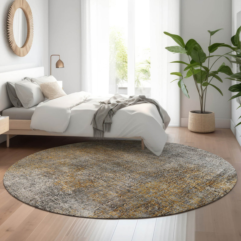 Premium Machine Washable Cerrito AMF593 Gray Rug, Round 8'