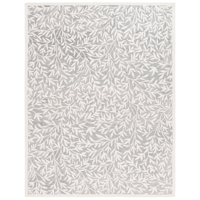 Martha Stewart Hand Tufted Wool/Cotton Floral Rug in Gray/Ivory/Grey/Ivory, Rectangle 5' x 8'