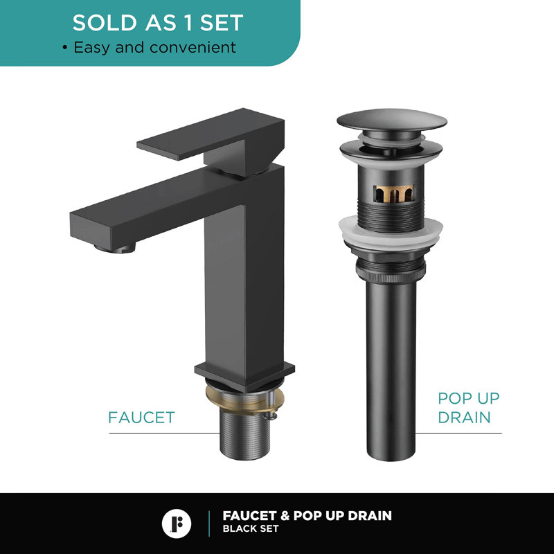 Single Hole Bathroom Faucet with Pop-up Drain and Strainer Basket, Black