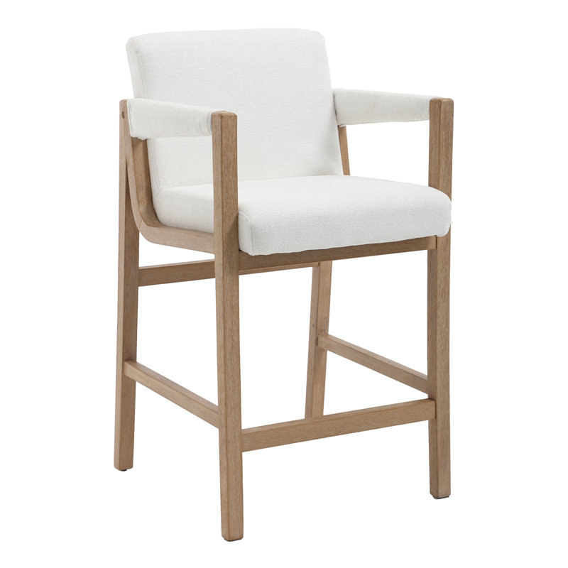 Modern Farmhouse Bar Stool - Upholstered Seat & Back With Solid Wood Frame, White
