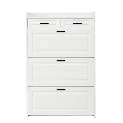 Two Drawers, Three-Fold Doors, Large Storage Shoe Cabinet