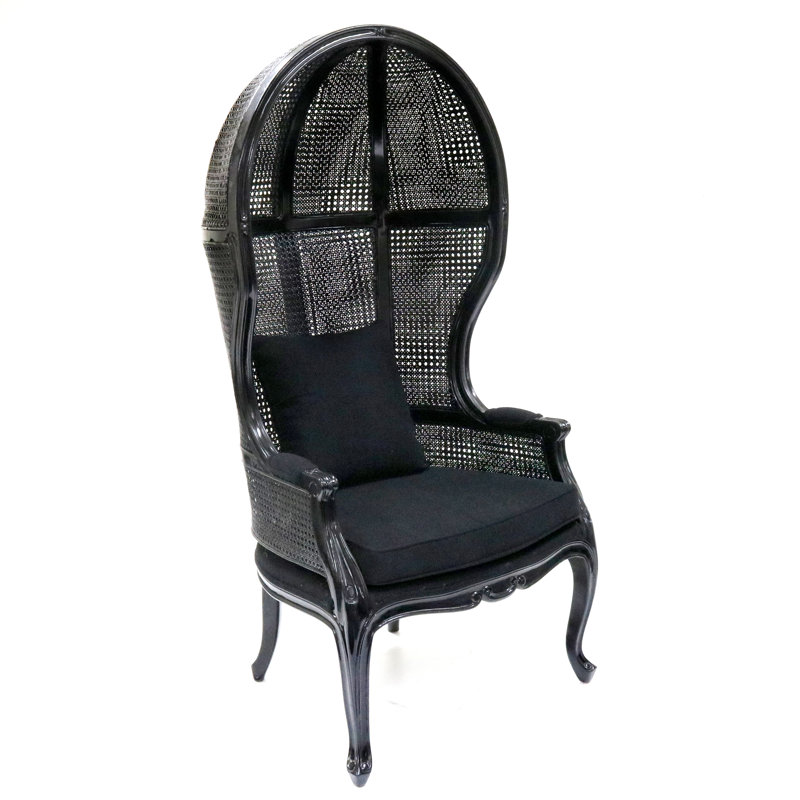 Balloon Canopy Hood Throne Lounge Chair, Black Chenille, Black