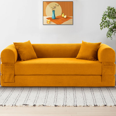 Boneless Convertible Sleeper Sofa Bed with Cylindrical Pillow, Corduroy Folding Mattress Couch, Floor Sofa Sofa-in-a-Box, No Installation & Easy to Transport, Deep Seat