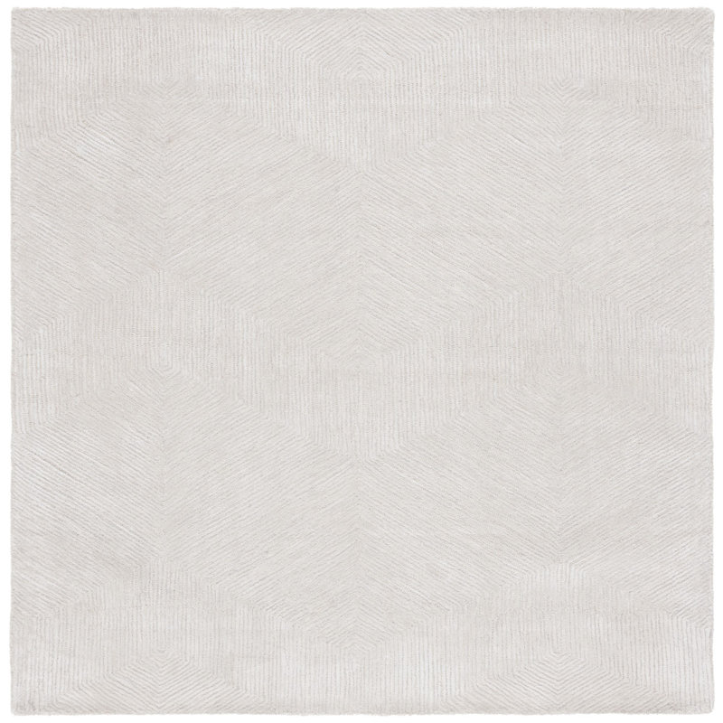 Khalees Textural Hand Tufted Viscose/Wool Geometric Rug in Beige, Square 6'