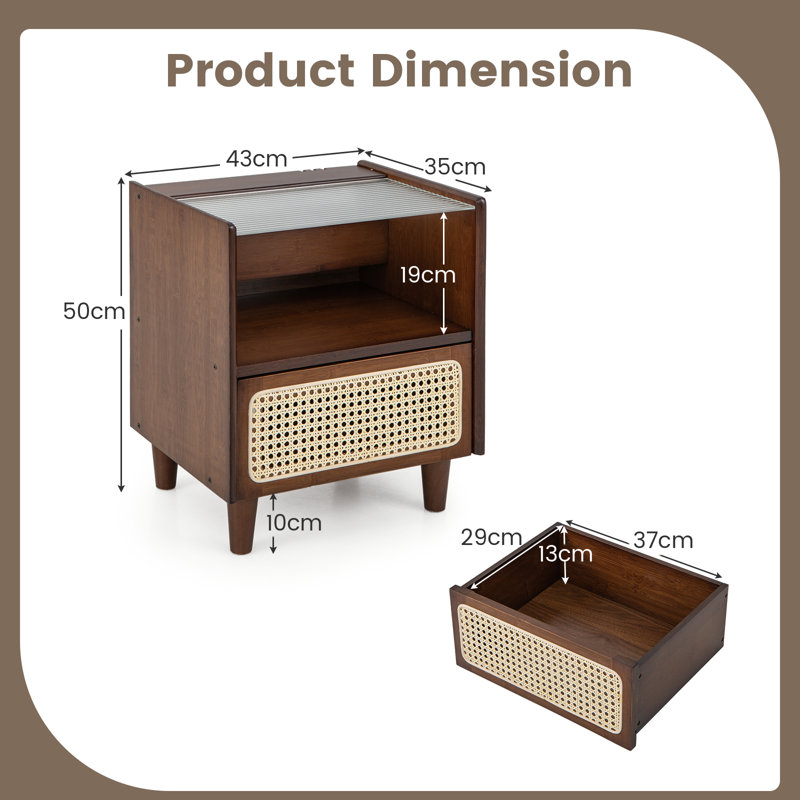 Akaiya 43cm W Wicker / Rattan Bedside Table
