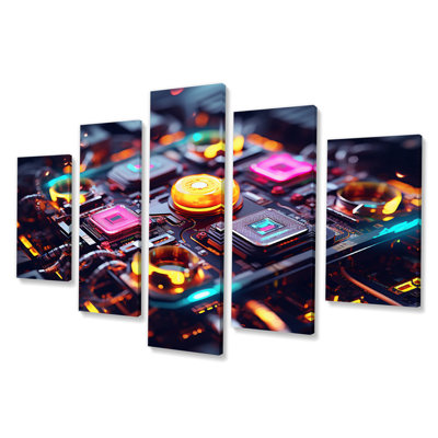 Sci-Fi High-Tech In Neon - Fantasy & Sci-Fi Wall Art Print - 5 Panels