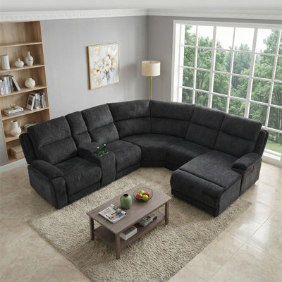 6-Piece Modular Reclining Sectional Sofa In Gray & Black Chenille