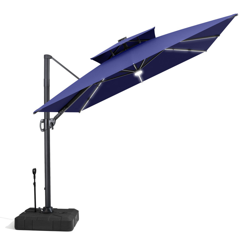 Parasol de patio rectangulaire en porte-à-faux avec base lestée 9 x 11 pi Wasif, Navy Blue