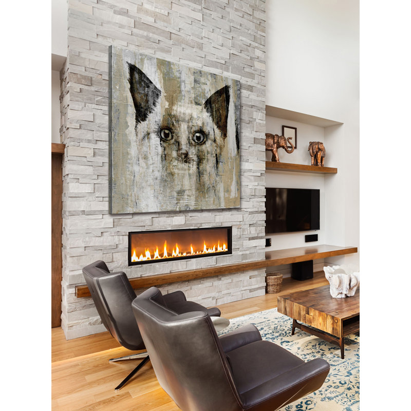 Brown-Eyed Cat 18" x 18" Beige and Black Canvas Print