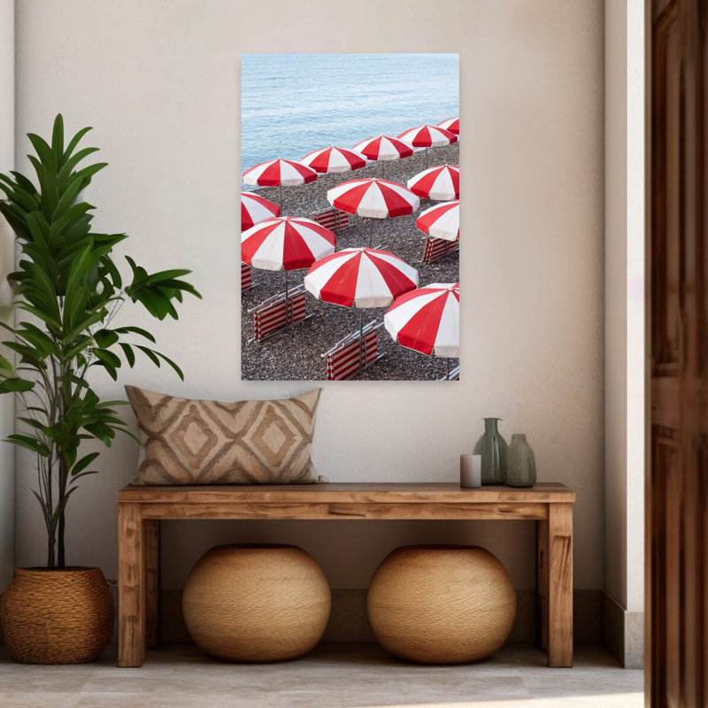 Art mural contemporain plage rayée rouge, H 48 po x l 32 po