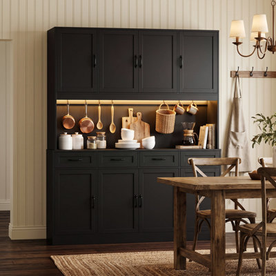 Armoire de cuisine en bois avec tablettes réglables, lumières DEL et prises de courant H 73,2 po x l 59,2 po