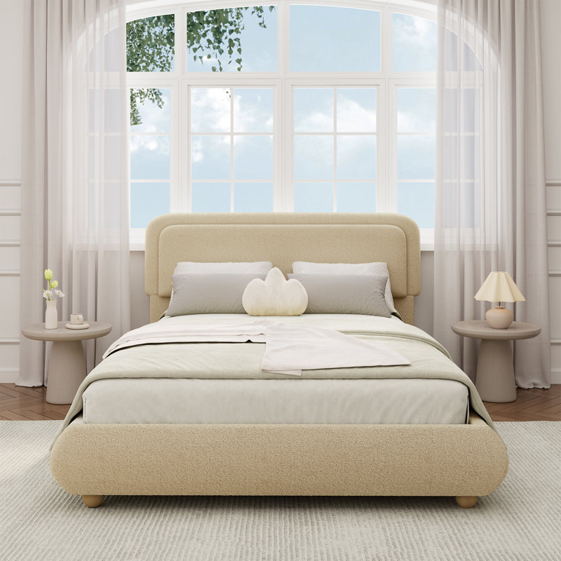 Lit nuage bouclé doux de style crème, Grand lit, Khaki