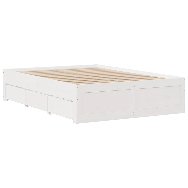 Eldert Solid Wood Storage Bed, 41cm H x 203.5cm W x 143.5cm D, White