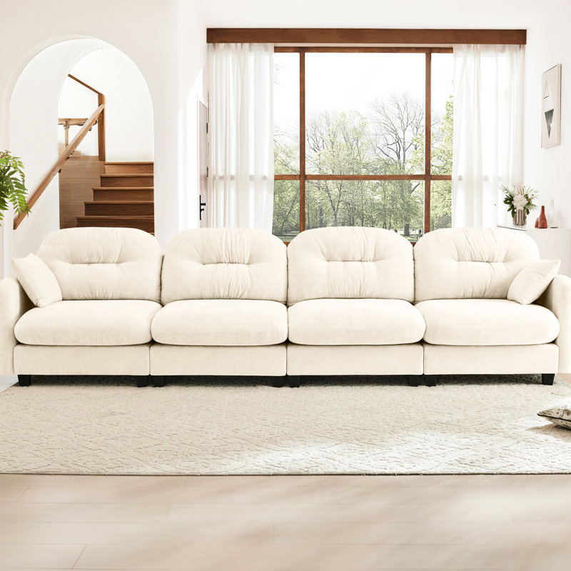Canapé modulaire à quatre places, chenille, tissu lavable, canapé modulaire, diverses combinaisons de chenille, coussin, coussins, beige