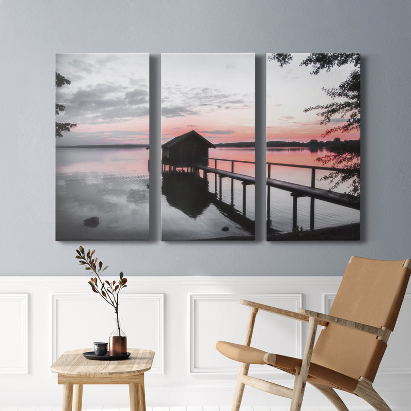 «Sunset Sunset» - Photographie de toile tendue 3 pièces, H 12 po x l 24 po x P 1 po