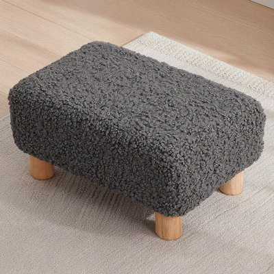 Small Gray Sofa Footstool With Rectangular Sherpa Cover For Indoor Home Areas