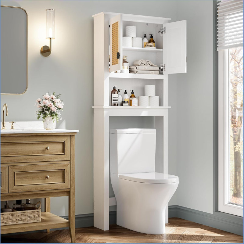 Over The Toilet Storage Cabinet, Over Toilet Storage With Rattan Door And Adjustable Shelf, Freestanding Above The Toilet Storage For Bathroom Behind The Toilet Bathroom Organizer, Laundry Room