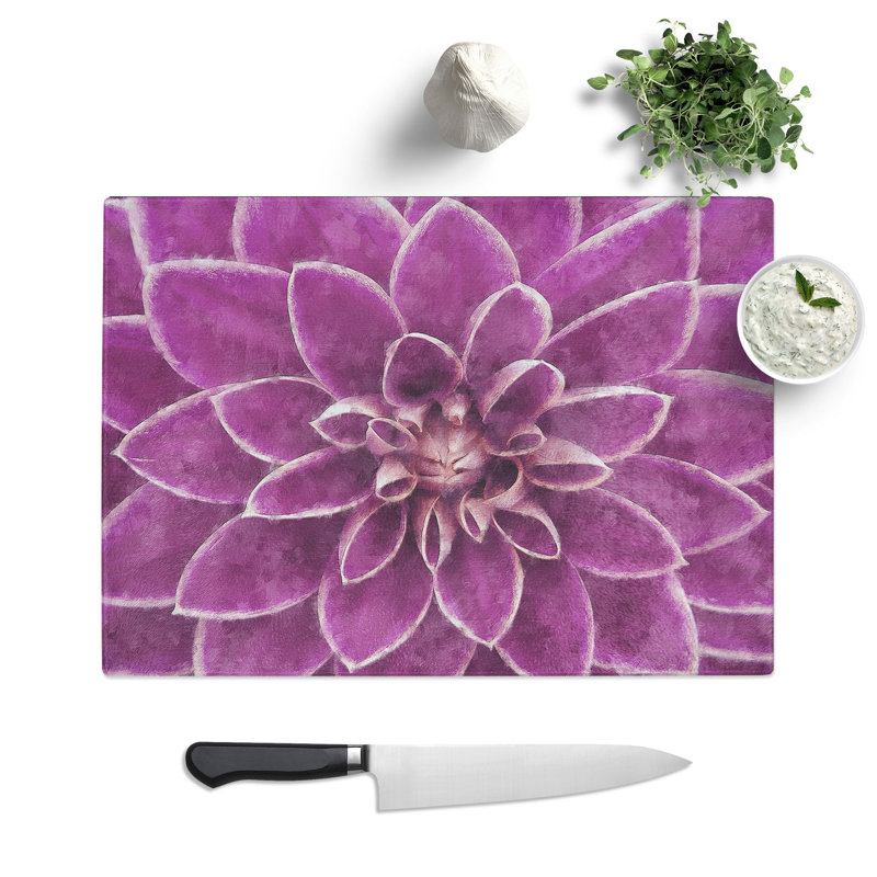 Tempered Glass Pink Dahlia Flower Chopping Board, 20 cm x 28.5 cm
