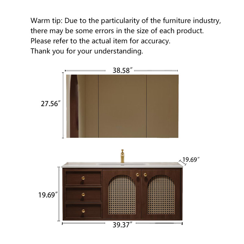 Meuble-lavabo en bois d'hévéa français avec lavabo en céramique