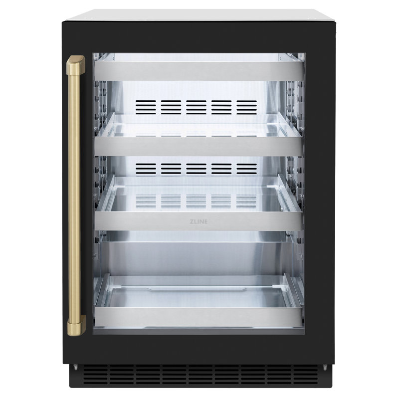 ZLINE Autograph 24" Touchstone Wine Cooler w/ Black Glass Door & Handle, Black Matte/Champagne Bronze