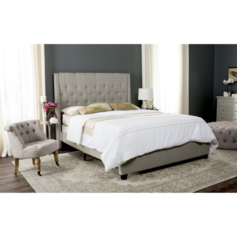 Wampler Upholstered Platform Bed, Queen, Light Gray
