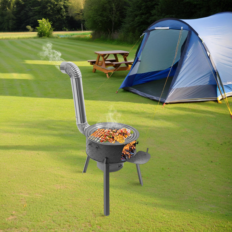 Poêle à bois avec grille pour le camping, H 20,86 po x l 20,5 po x P 20,5 po