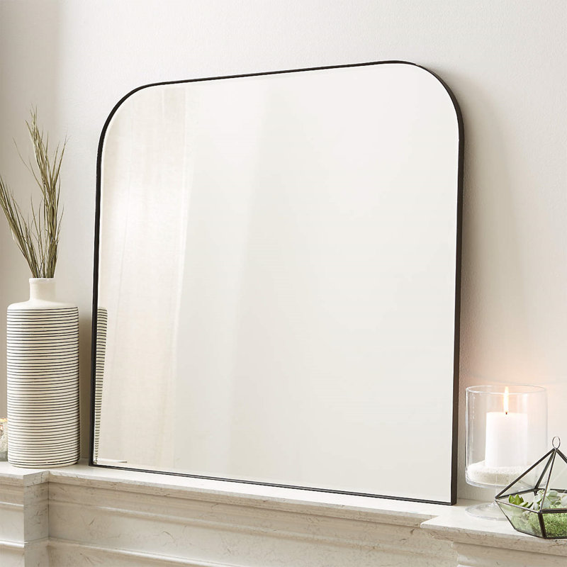 Grand miroir mural arqué Bhargava pour salle de bain, salon, Noir mat, 34 po x 40 po
