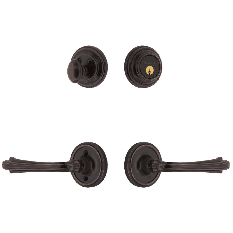 Nostalgic Warehouse Classic Rosette Entry Set with Fleur Lever, Timeless Bronze, Left Handed, 2.375