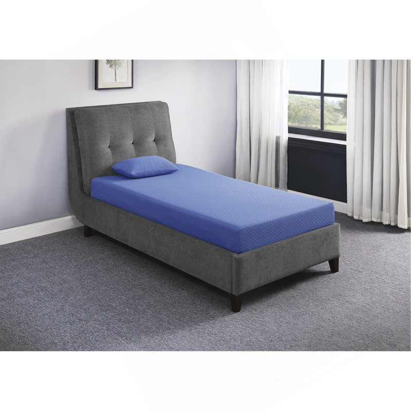 7Inch Mattress And Pillow Set Breathable Fabric Gel-Infused Memory Foam Mattress, Blue, Mattress In A Box, Twin