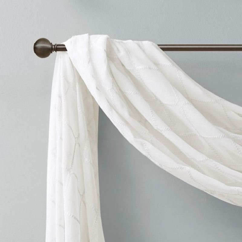 Diamond Sheer Embroidered Window Scarf, White, 50" W x 216" L