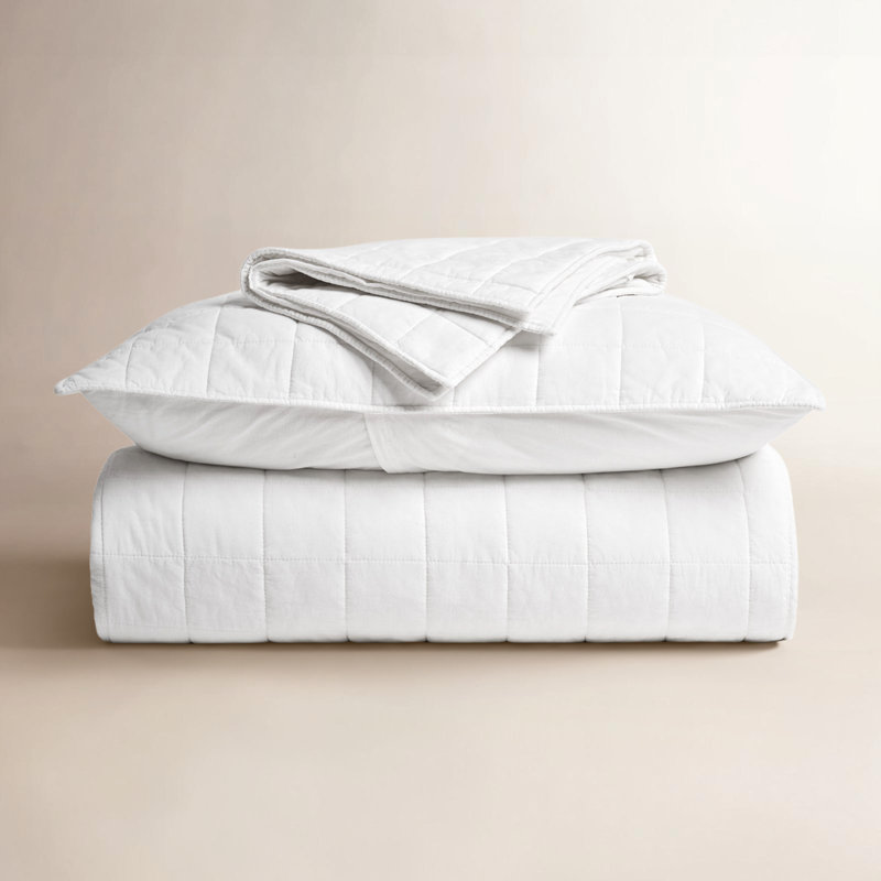 Ensemble de courtepointe 100% coton, Courtepointe très grand et 2 très grandes taies , Blanc brillant