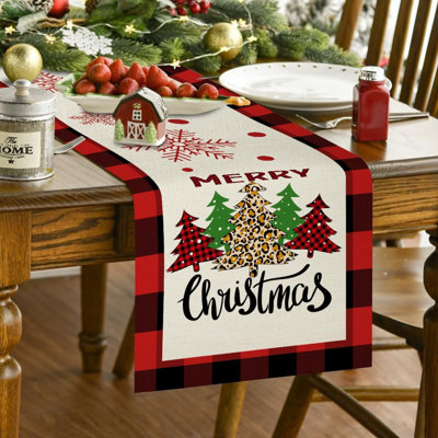 Chemin de table de Noël, Décorations de table pour la cuisine et la salle à manger, Chemin de table sapin de Noël flocons de neige pour décoration hivernale à la maison et aux fêtes, 33 x 183 cm