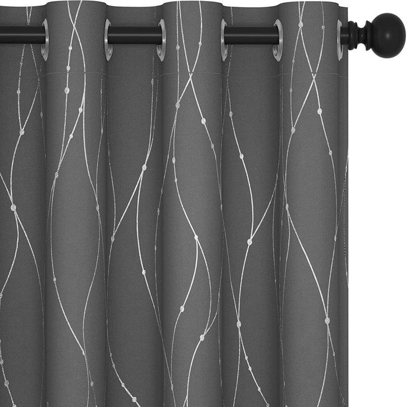 Senath Dotted Line Foil Printed Room Darkening Thermal Curtains, 130cm W x 183cm D, Light Grey