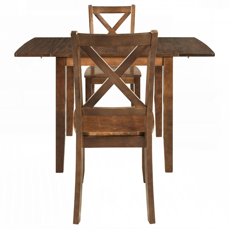 Ensemble de salle à manger 3 pièces avec 2 chaises à dossier en X pour petits espaces, extensible et peu encombrante