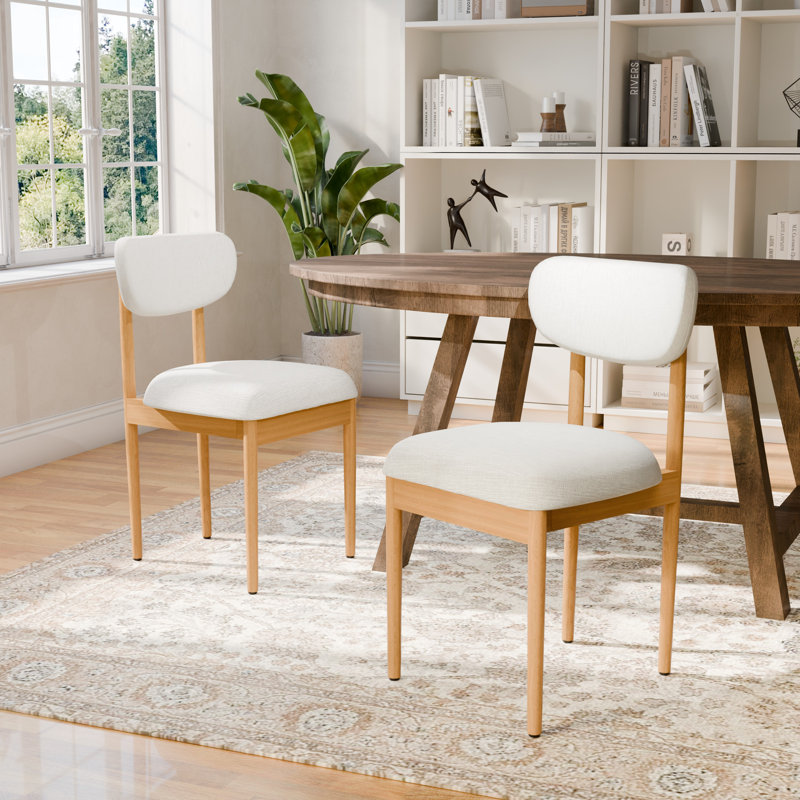 Modern Upholstered Dining Chair with Solid Wood Legs Side Chair for Kitchen Dining Room Living Room, Natural, White