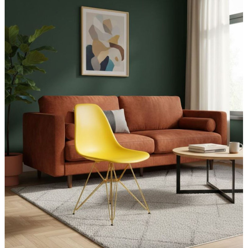 Chaise Krishauna Leffie avec pieds dorés, Jaune