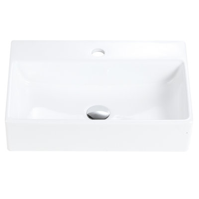 20"X14" Integrated Gloss White Ceramic Sink For Kitchen - 1 Faucet Hole, Overflow, Scratch , Contemporary Style, High Finish, Easy To Maintain Bathroom Stain Smooth Non Porous Surface, Safe Rounded