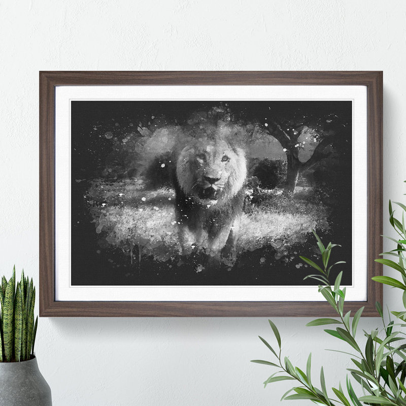 Lion Vol.5 - Picture Frame Graphic Art, 36cm H x 48cm W x 2cm D, Walnut Framed