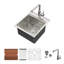 Évier de cuisine de 17 po x l 15 po avec station de travail encastrée avec robinet, évier de cuisine à simple cuve en acier inoxydable avec grille d'évier, planche à découper et support à enrouler-124636147