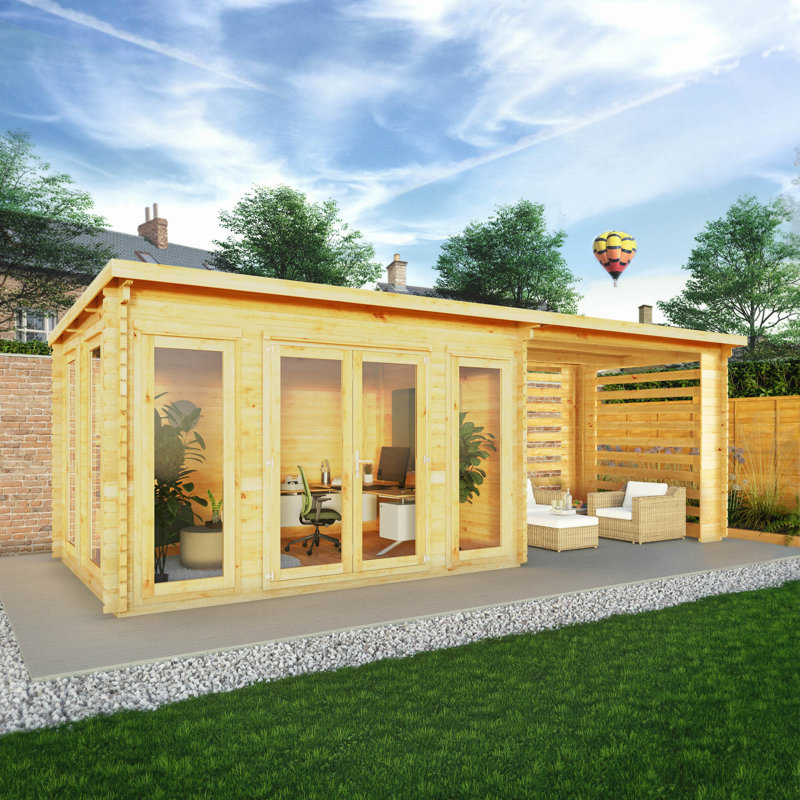 Mercia 23ft x 10ft Studio Pent Log Cabin With Slatted Area (44mm)