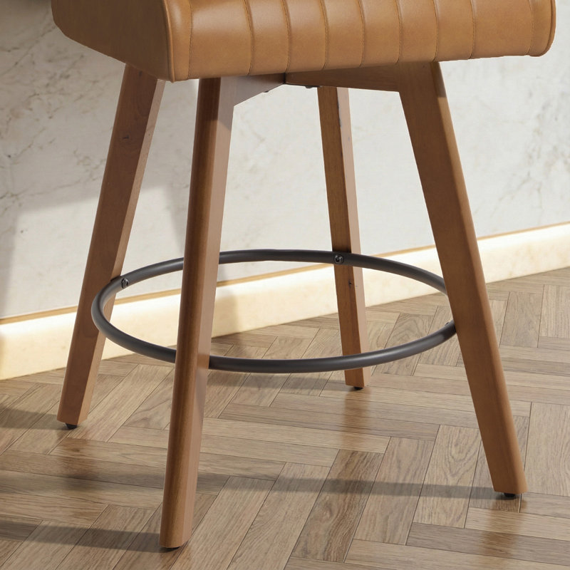 Tabouret de bar pivotant extra large à 360 ° avec siège à ressorts ensachés et base en bois massif, Brun