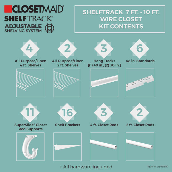 ShelfTrack 84 W - 120 W Closet System Starter Kit