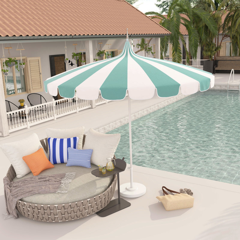 Ayman 8.5' Sunbrella® Two-Tone Pagoda Umbrella, Canvas Aruba Sunbrella® Canvas