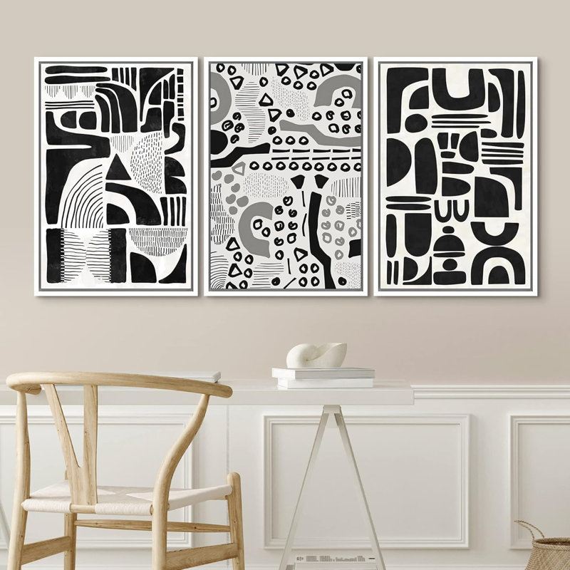 Mid Century Shape 3 - Pieces, White, 36" H x 72" W
