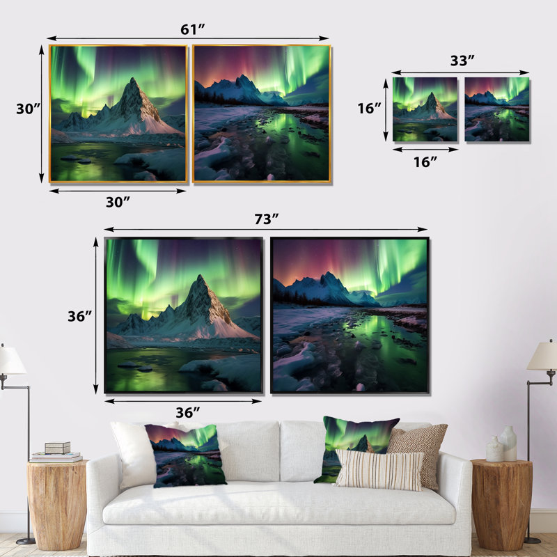 Gulianna - Ensemble de 2 collages carrés Northern Lights, Cadre flottant noir, H 16 po x l 33 po