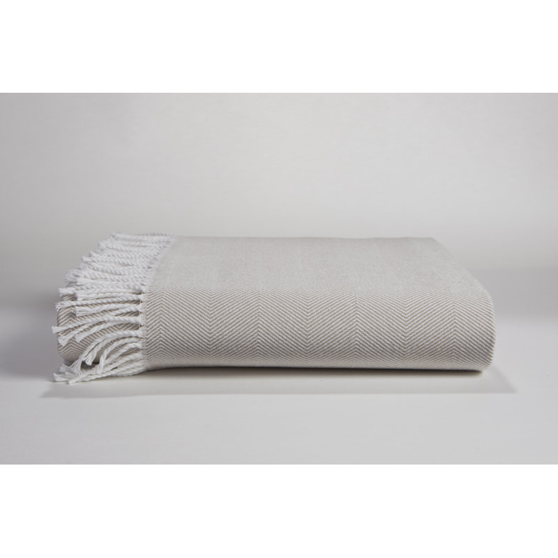 Jeté à chevrons avec frange blanche / taupe, Blanc / Taupe